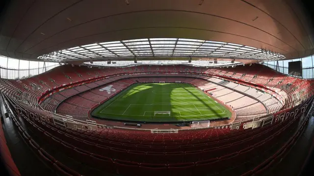 An empty Emirates Stadium from high up in one of the stands