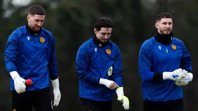 Motherwell goalkeepers Calum Ward, Matthew Connelly and Aston Oxborough