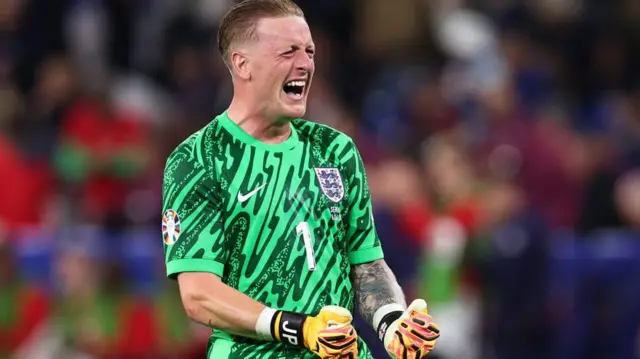 Jordan Pickford celebrates win for England