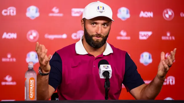 Jon Rahm speaking to the media at the 2025 Ryder Cup at Bethpage Black
