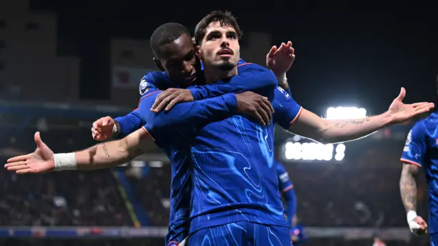 Pedro Neto celebrates a goal for Chelsea against Arsenal