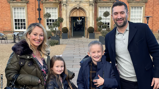 Hartlepool United manager Graeme Lee and his wife Gemma with their two children Grayson, nine, (second right) and six-year-old Hadley