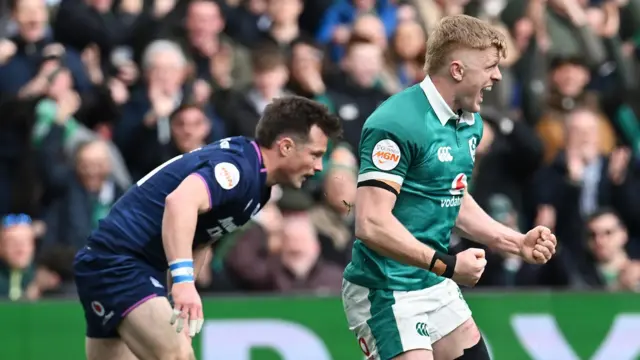 George Horne looks on as Tommy O'Brien celebrates