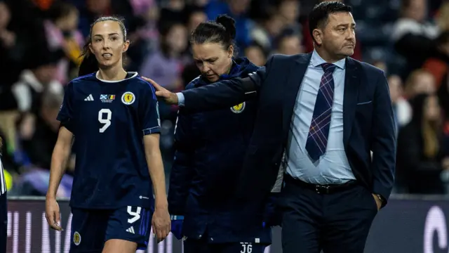 Caroline Weir goes off injured in Scotland's game against Belgium