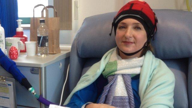 Derbyshire wearing a cold cap in hospital