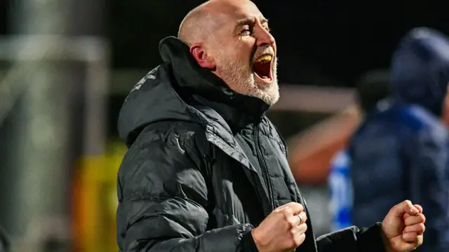 Gary Haveron shows his delight after Larne beat Coleraine at Inver Park