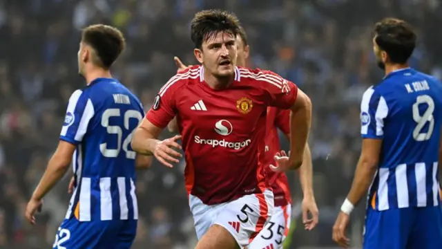 Harry Maguire runs after scoring goal