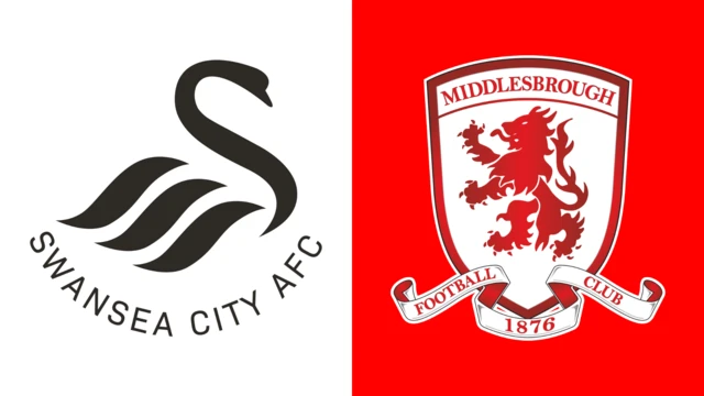 Side-by-side of Swansea City and Middlesbrough club badges