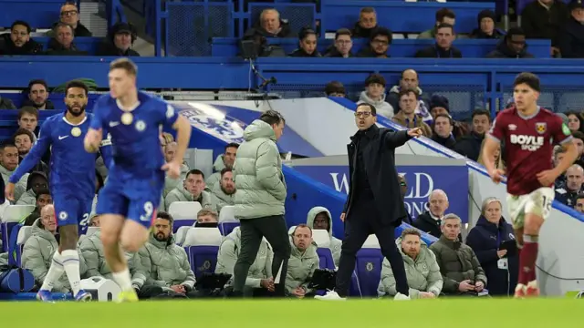Liam Rosenior issuing instructions on the touchline during Chelsea v West Ham