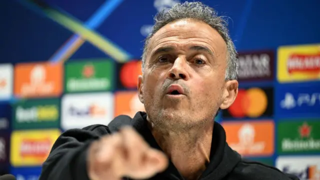 Luis Enrique of Paris Saint-Germain speaks at his pre-Arsenal news conference