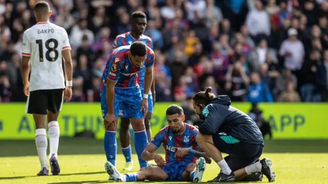 Crystal Palace's Daniel Munoz receives treatment