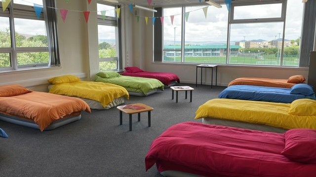 A school dormitory set up to accommodate athletes at the Island Games 