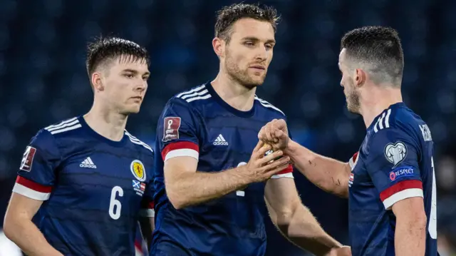 Stephen O'Donnell, centre, started all three games for Scotland at Euro 2020