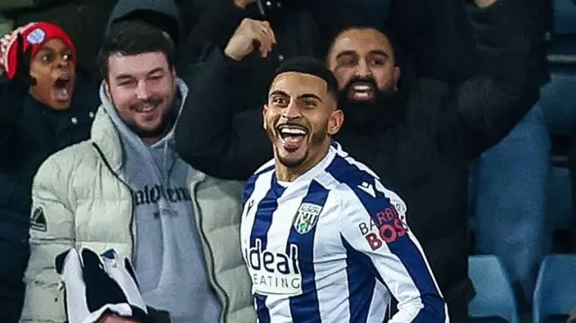 West Brom's Karlan Grant celebrating his goal against Sheffield United