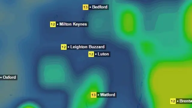 Weather graphic shows heavy rain