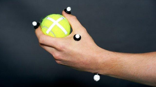 motion trackers attached to a hand
