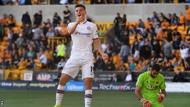 Chelsea's Mason Mount celebrates scoring against Wolves