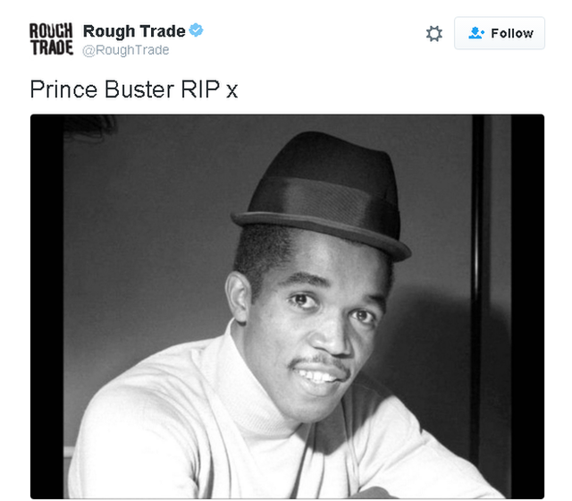 Tweet reads: Prince Buster RIP x