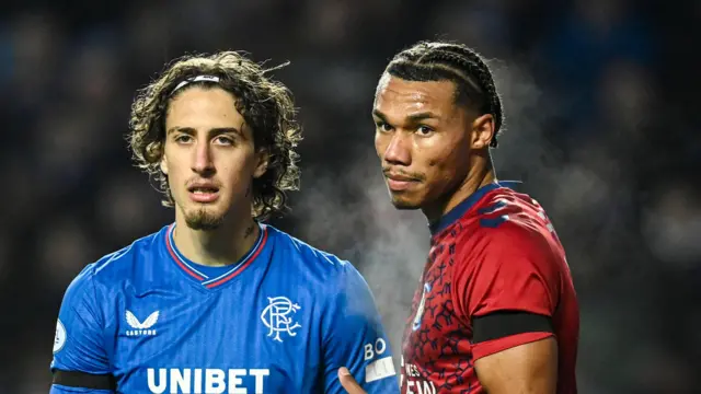 Kilmarnock's Corrie Ndaba and Rangers' Fabio Silva