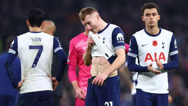 Tottenham's Dejan Kulusevski and Brennan Johnson after defeat against Ipswich