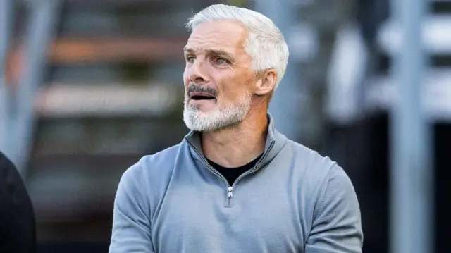 Dundee United manager Jim Goodwin during a William Hill Premiership match between Dundee United and Heart of Midlothian at the CalForth Construction Arena at Tannadice Park