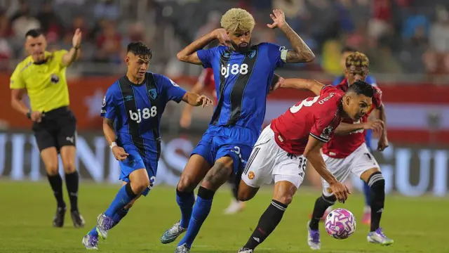Casemiro of Manchester United and Julio Soler of Bournemouth during the Premier League Summer Series match