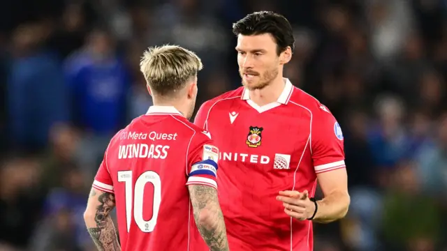 Wrexham striker Kieffer Moore (right) with Josh Windass
