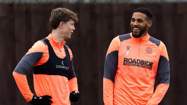 Mark O'Hara and Jonah Ayunga in St Mirren training