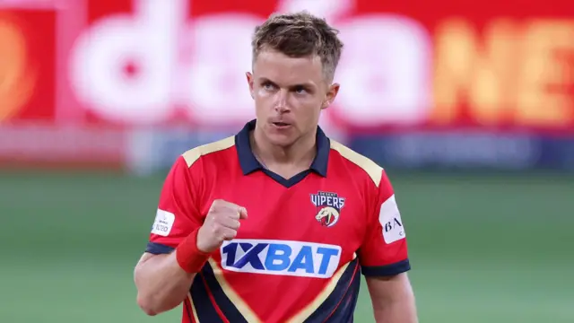 Sam Curran celebrates taking a wicket for Desert Vipers in the International League T20