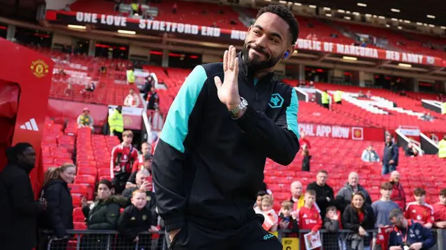 Matheus Cunha at Old Trafford before Manchester United's game against Wolves in April