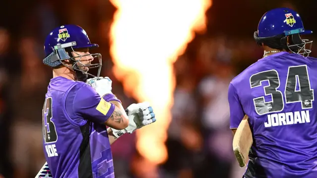 Matthew Wade and Chris Jordan after hitting winning runs