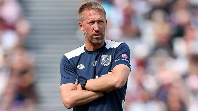 West Ham boss Graham Potter with his arms folded on the sideline