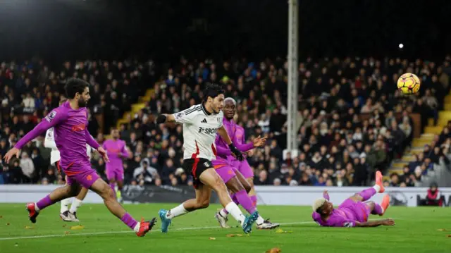 Raul Jimenez misses a good chance for Fulham against Wolverhampton Wanderers in the Premier League