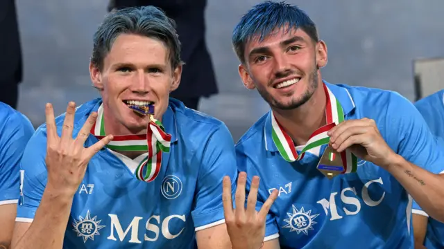Scott McTominay and Billy Gilmour celebrate Napoli's Serie A title success