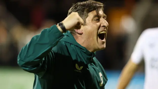 Declan Devine celebrates after Glentoran's 3-2 Irish Premiership win at Carrick