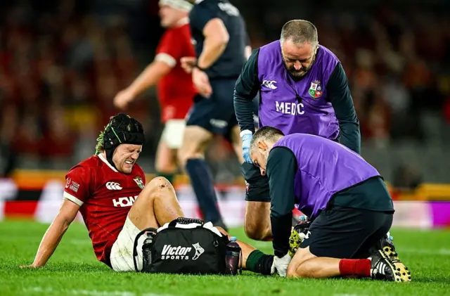 Darcy Graham of the British and Irish Lions receives treatment