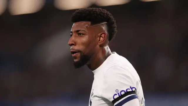 Emerson Royal of Tottenham Hotspur reacts during the Premier League match between Chelsea FC and Tottenham Hotspur at Stamford Bridge on May 02, 2024