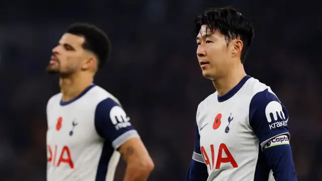 Dominic Solanke and Son Heung-min look dejected after Tottenham are beaten by Ipswich