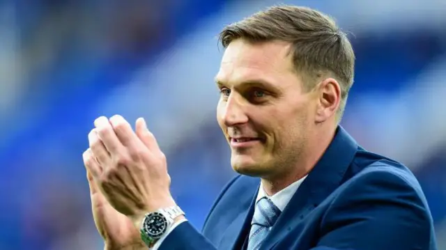 Darren Purse claps fans at Cardiff City