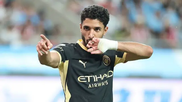 Omar Marmoush of Manchester City celebrates