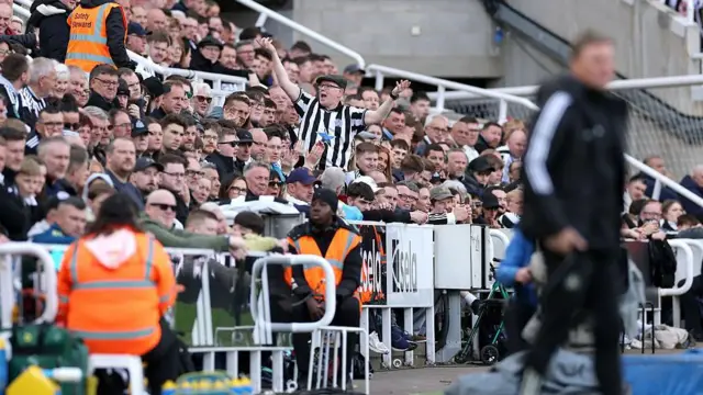 A fan of Newcastle United shows support in the stands 