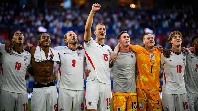 Jude Bellingham, Djed Spence, Harry Kane, Dan Burn, Dean Henderson, Jordan Pickford and Anthony Gordon of England