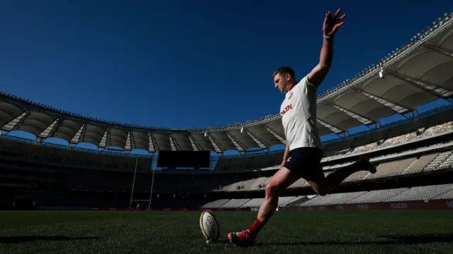 Kicking practice with Finn Russell during the British and Irish Lions Captain's run.