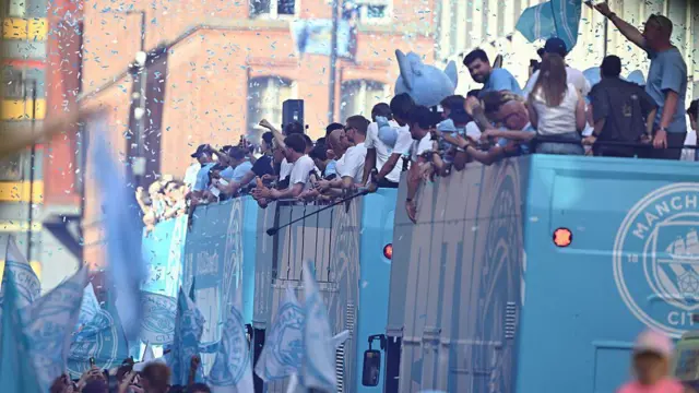 Manchester City buses at the celebration parade