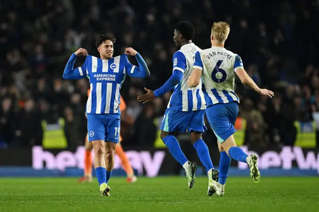 Kostoulas celebrates scoring for Brighton 