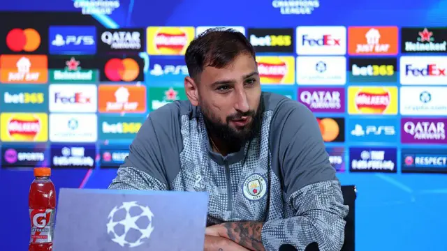 Gianluigi Donnarumma of Manchester City speaks to the media