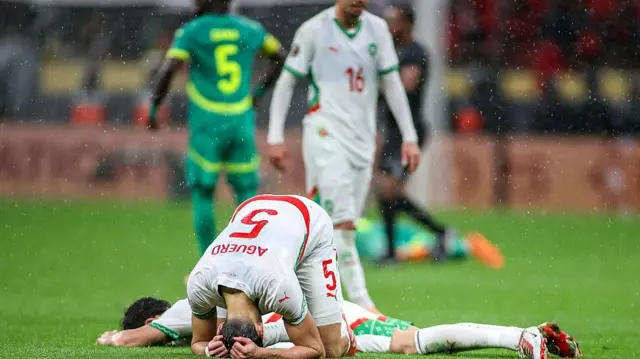 Morocco's Nayef Aguerd is left in tears