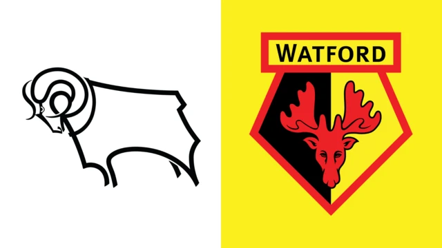 Side-by-side of Derby County and Watford club badges