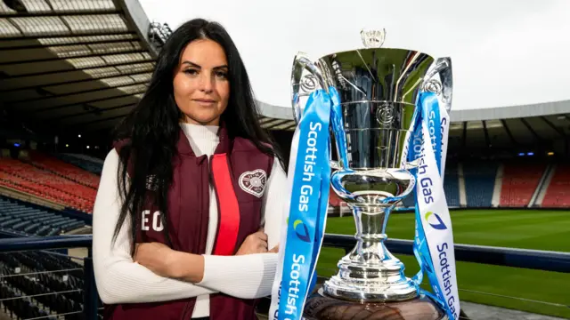 Eva Olid poses with Scottish Cup trophy at Hampden