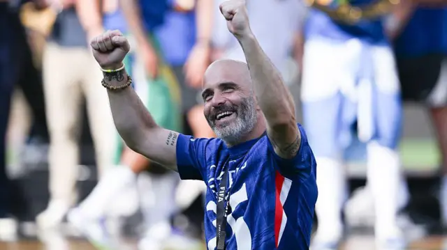 Enzo Maresca wears medal and celebrates winning Club World Cup
